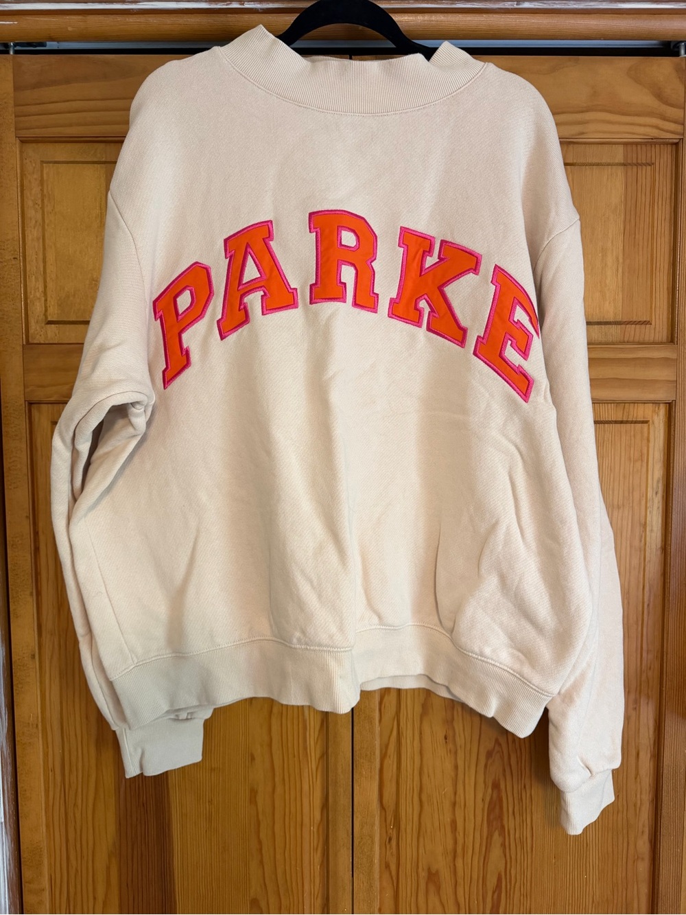 Parke Cream Crewneck Sweatshirt with Neon Pink-Orange Logo